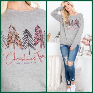 RESTOCK🆕Just In-Christmas Tree 🌲 pine*spruce*fur Grey Print Top